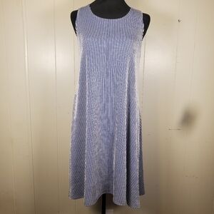 Jamie & Layla Petite Sleeveless Blue & White Striped Ribbed Shift Dress M